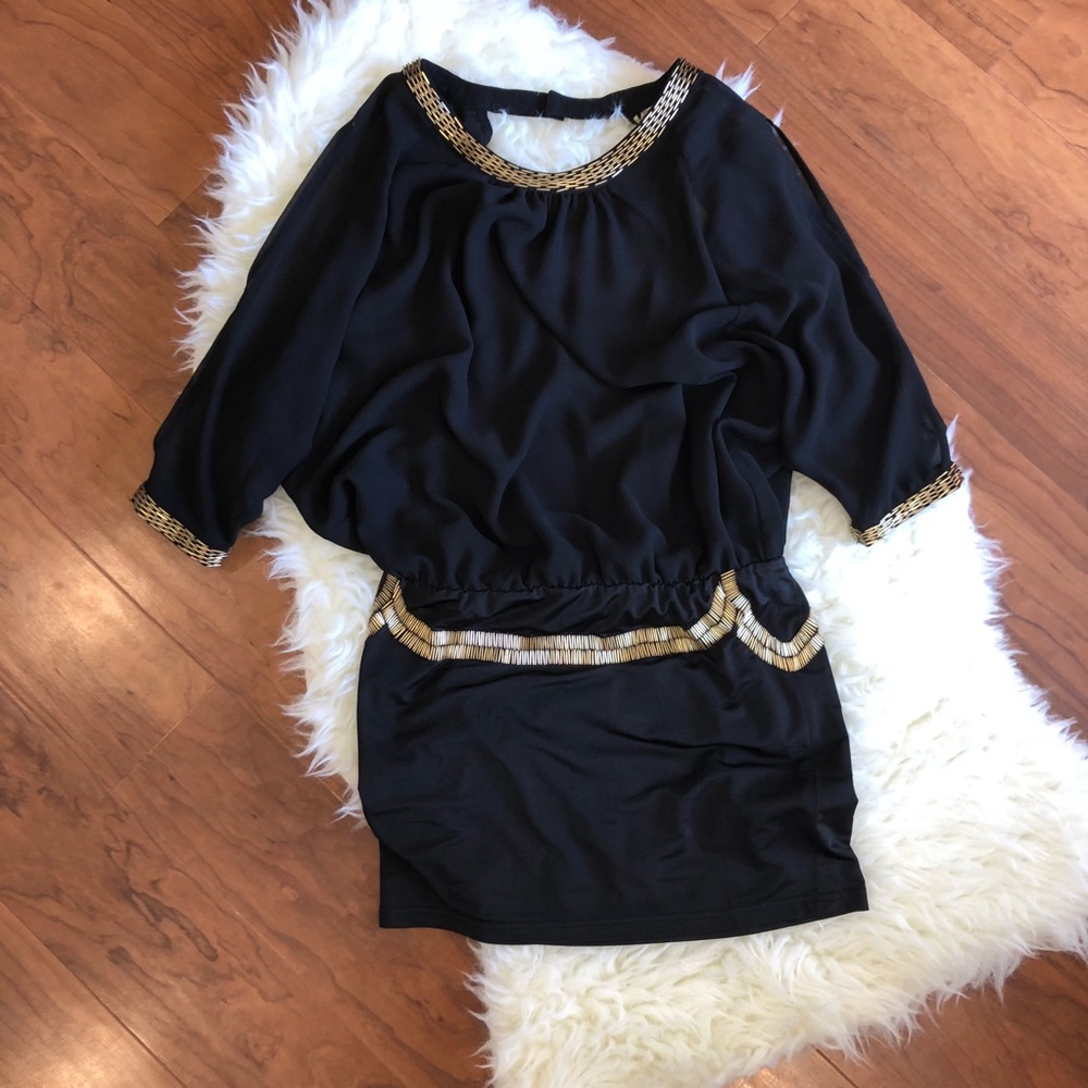 NWT Black Open Back Dress with Gold beading detail
